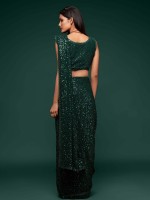 Dark Green Pure Georgette Saree